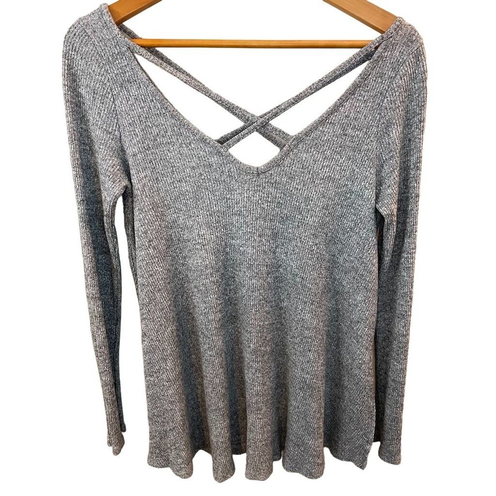 Grey Criss Cross Back Long Sleeve Top M